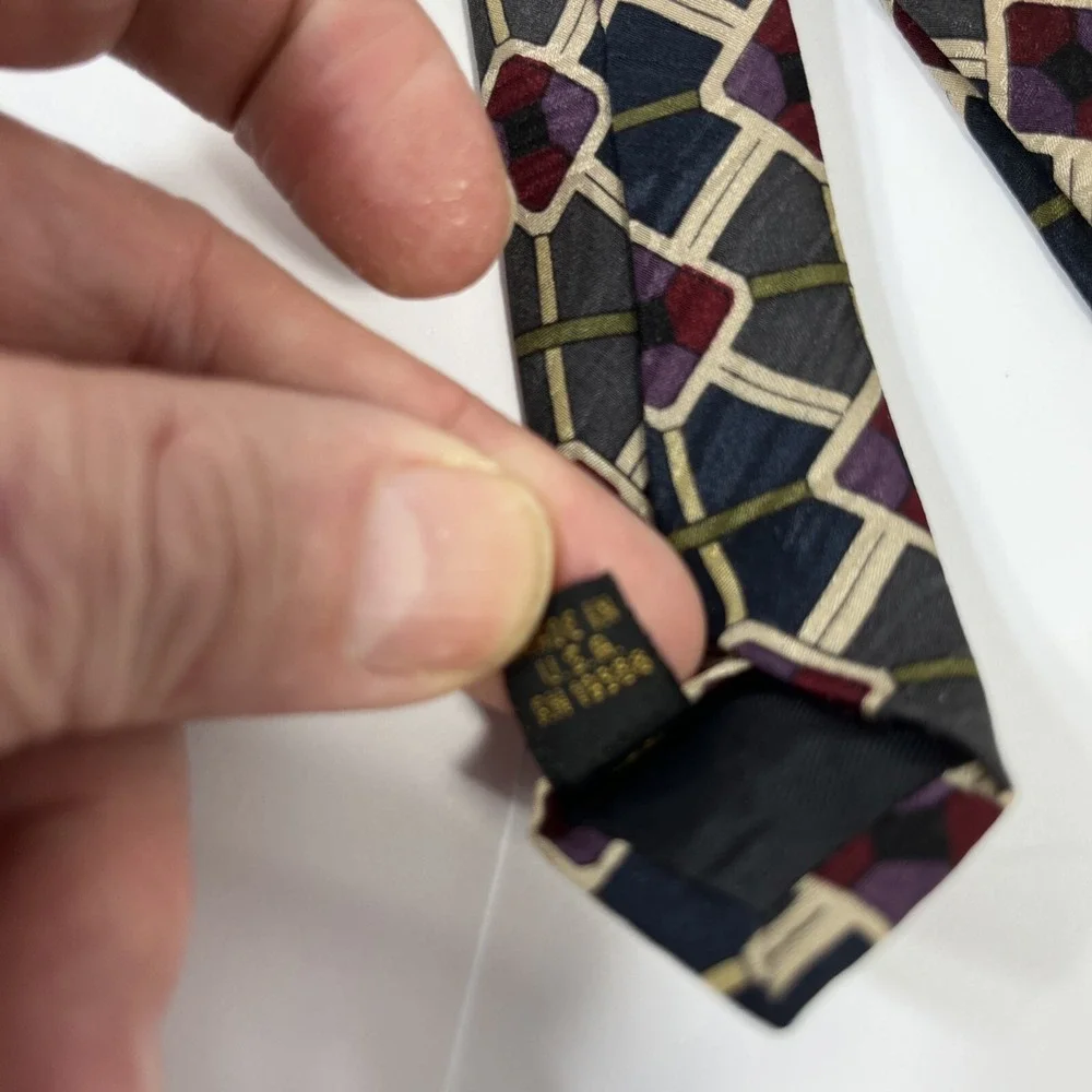 Mallory and Church Mens Tie  3.75 in W x L 58 in Silk Burgundy Black Green Tan